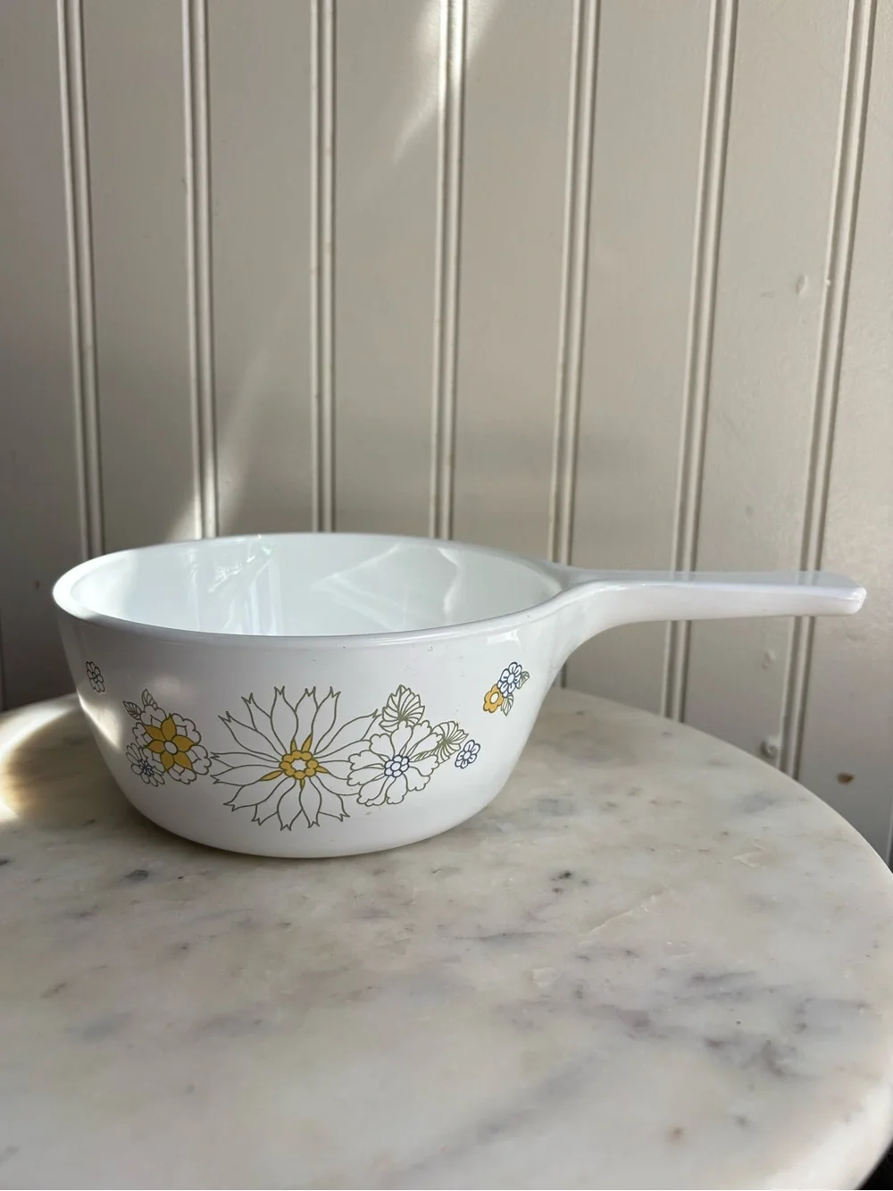 Vintage CorningWare 1.5pt Menuette Saucepan White/Yellow Floral Bouquet RetroVTG